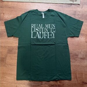 American Apparel Laufey tour Green Graphic Tee “ real men listen to Laufey”